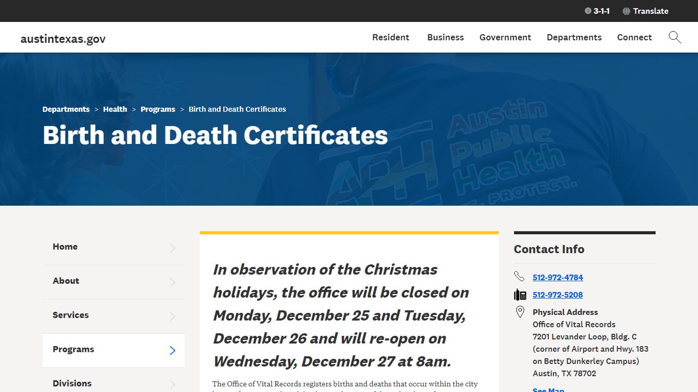 Birth and Death Certificates | AustinTexas.gov